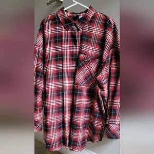 H&M Divided size L oversized plaid button down shirt - red, black and white